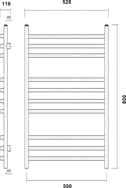 Водяной полотенцесушитель Domoterm Калипсо П10 500x800 ЧРН