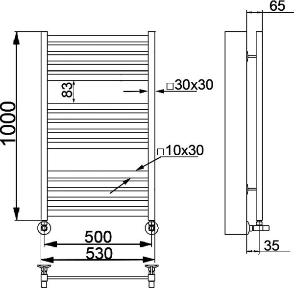 Водяной полотенцесушитель Ника ЛМ-6 100/50 Matt Antique Silver с вентилями