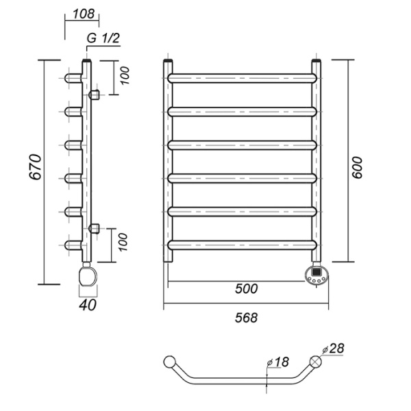 Электрический полотенцесушитель Domoterm Лаура П6 500*600 АБР ER