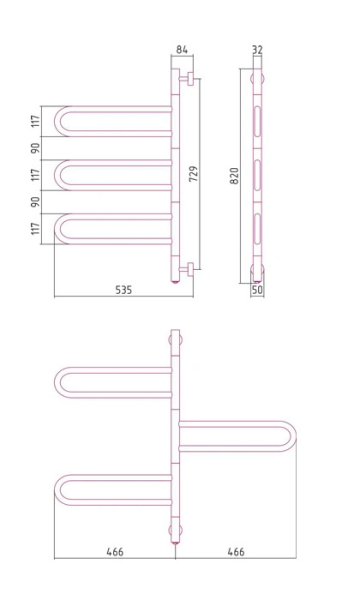 Электрический полотенцесушитель СТИЛЬЕ ЭПС Формат 50 ПВ 830х535 (3 П) 21