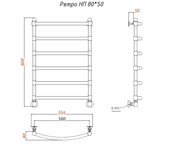 Водяной полотенцесушитель Тругор Ретро нп 80х40 (ЛЦ33 нов) D25