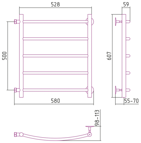 Водяной полотенцесушитель СТИЛЬЕ ПС Версия-Б2 500х500 (5) Г 18