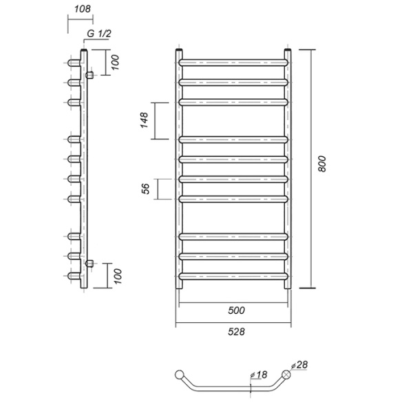 Водяной полотенцесушитель Domoterm Лаура П10 500*800 АБР