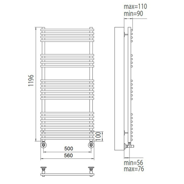 Водяной полотенцесушитель Terminus Ватра П22 500*1196