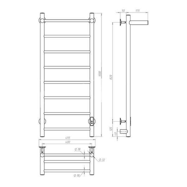 Электрический полотенцесушитель Тругор Аспект Пэк сп 1 П 100х40 32 мм