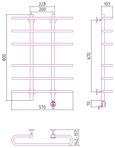Электрический полотенцесушитель СТИЛЬЕ ЭПС Формат 15 ТП 800х600 (3+3) С18