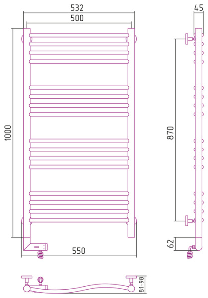 Электрический полотенцесушитель Сунержа РЭБ "ФЛЮИД 2.0" 1000х500 / МЭМ левый (00-5220-1050)