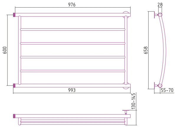 Водяной полотенцесушитель СТИЛЬЕ ПС Минор 0602 600х1000 (4) Г