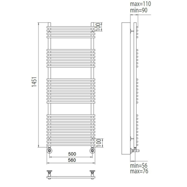 Водяной полотенцесушитель Terminus Ватра П28 500*1446