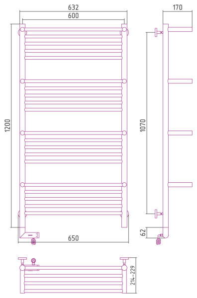 Электрический полотенцесушитель Сунержа Богема +4 полки 2.0 1200х600 (00-5208-1260)
