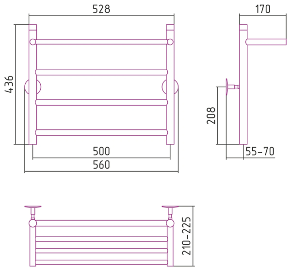 Водяной полотенцесушитель СТИЛЬЕ ПС Универсал-54 500х500 (Полка + 3) П 21