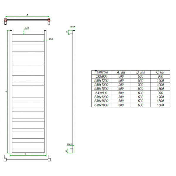 Водяной полотенцесушитель Grota Brezza 630x1200