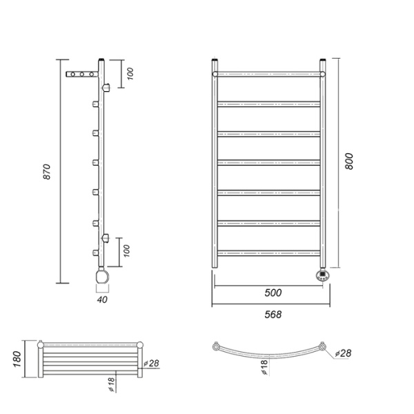 Электрический полотенцесушитель Domoterm Калипсо сп П7 500х800 АБР ER