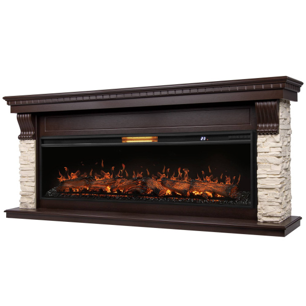 Каминокомплект: Очаг Royal Thermo Aurora RTFP/P-AR60LS, портал Michigan 60, камень молочный, шпон темный дуб