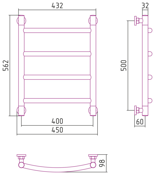 Водяной полотенцесушитель Сунержа Галант+ 500х400 (00-0200-5040)