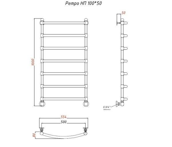 Водяной полотенцесушитель Тругор Ретро нп 100х40 (ЛЦ33 нов) D25