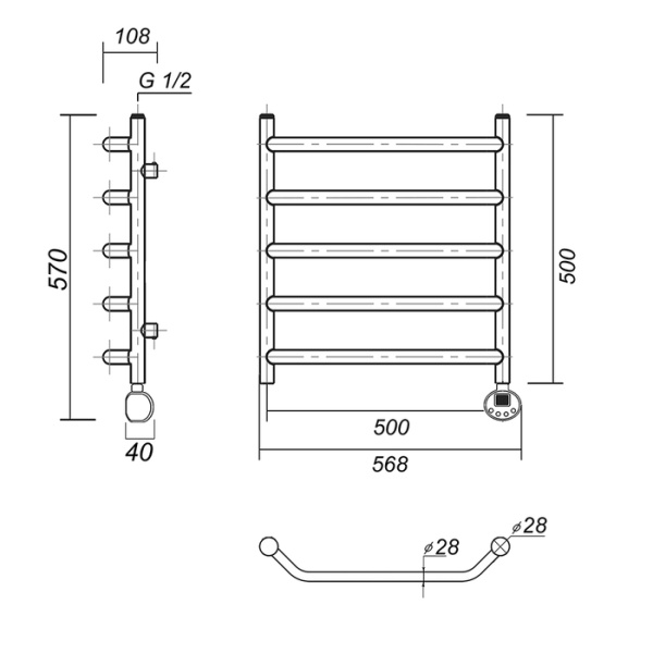 Электрический полотенцесушитель Domoterm Лаура Плюс П5 500х500 АБР ER