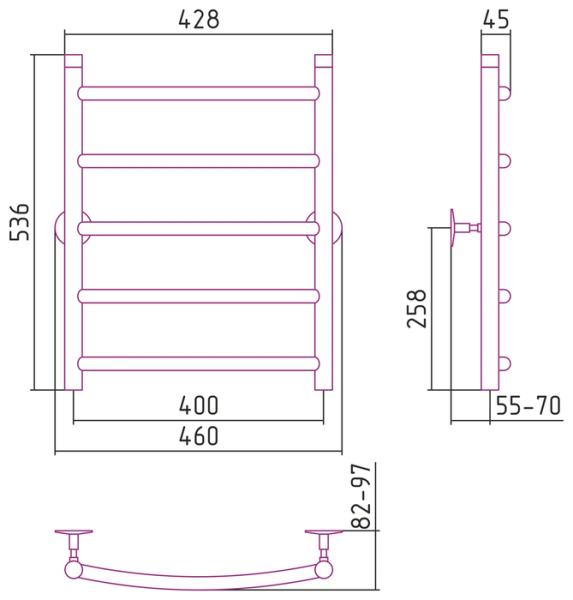Водяной полотенцесушитель СТИЛЬЕ ПС Универсал-50 600х400 (5) Г 21