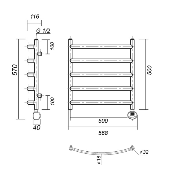 Электрический полотенцесушитель Domoterm Калипсо П5 500x500 ЧРН ER