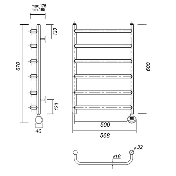 Электрический полотенцесушитель Domoterm Стефано П6 500x600 ER