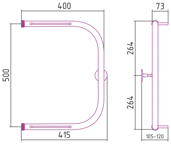 Водяной полотенцесушитель СТИЛЬЕ ПС П-обр. 2П 500х400 резьба-сгон 1