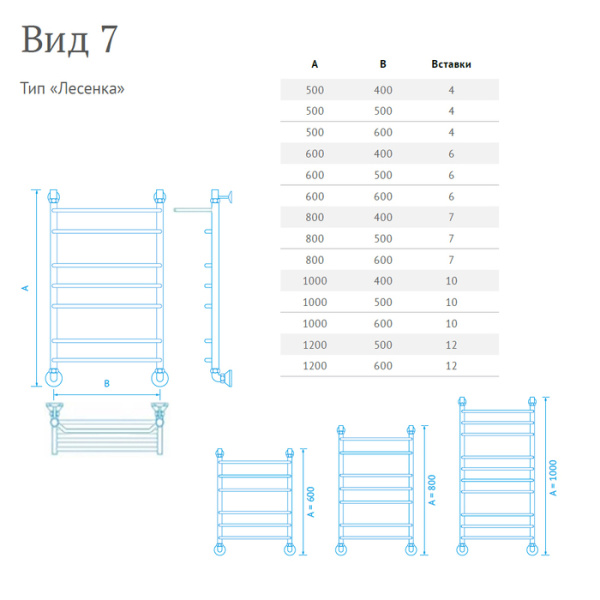 Водяной полотенцесушитель Маргроид Вид 7 с полкой 120*60