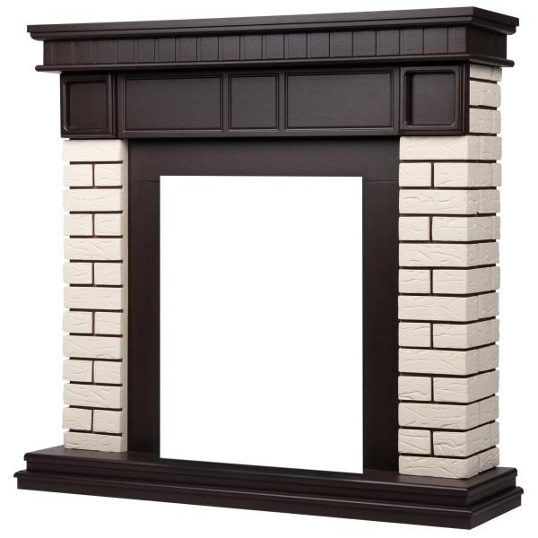 Классический портал для камина Firelight Bricks Classic камень бежевый, шпон темный дуб