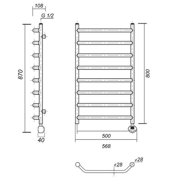 Электрический полотенцесушитель Domoterm Лаура Плюс П8 500х800 АБР ER