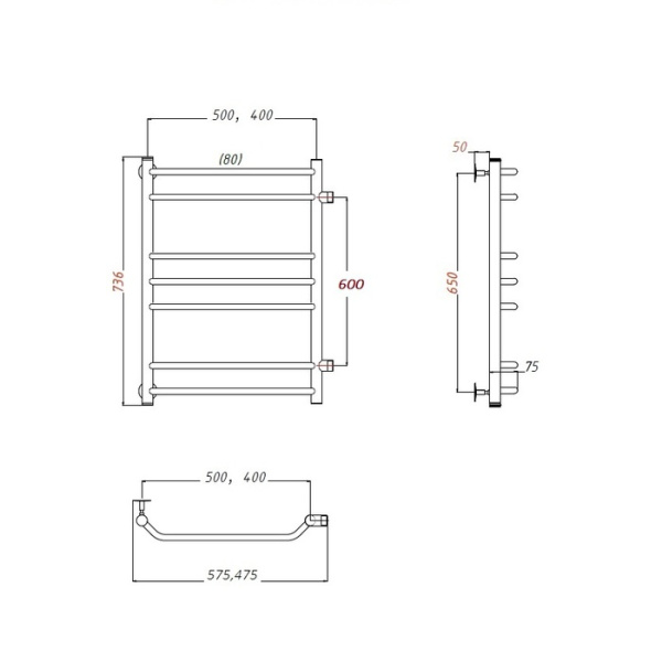 Водяной полотенцесушитель Тругор Браво ПМ 3 60х80х40 (ЛЦ4)