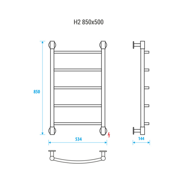 Электрический полотенцесушитель Energy H2 850x500 RAL 9005 черный матовый