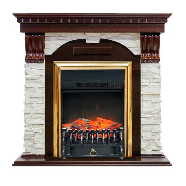 Электрокамин с классическим очагом 2D Royal Flame Dublin арочный сланец белый с очагом Fobos/Majestic (Темный дуб)