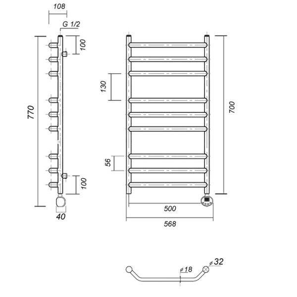 Электрический полотенцесушитель Domoterm Лаура П9 500*700 ER
