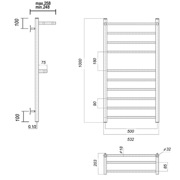 Водяной полотенцесушитель Domoterm Медея сп2 П10 500x1000