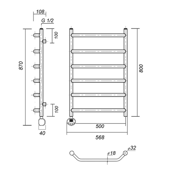 Электрический полотенцесушитель Domoterm Лаура П6 500*800 EL