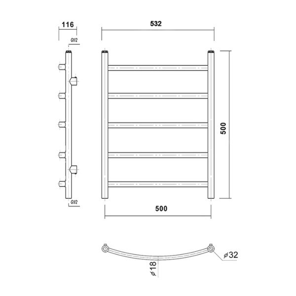Водяной полотенцесушитель Domoterm Калипсо П5 500x500 ЧРН