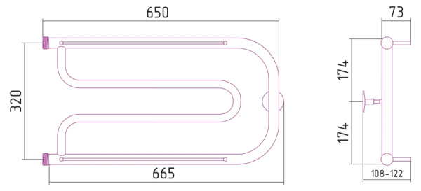 Водяной полотенцесушитель СТИЛЬЕ ПС ДУЭТ 2П 320х650 резьба-сгон 1