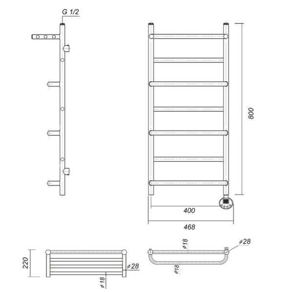 Электрический полотенцесушитель Domoterm Орфей с полкой П7 400x800 АБР ER