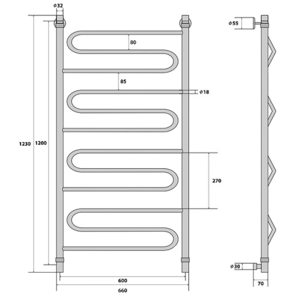 Водяной полотенцесушитель Energy Sonata 1200x600