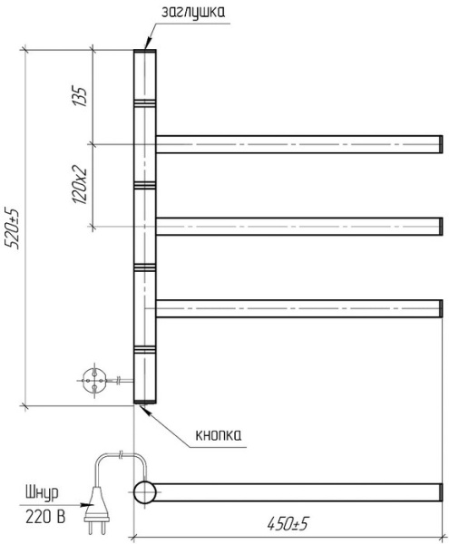 Электрический полотенцесушитель Тера Игла электрический поворотный ПСН-87-01 450х500