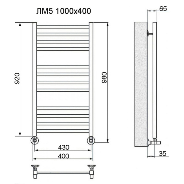 Водяной полотенцесушитель Ника ЛМ-5 100/40 с вентилями