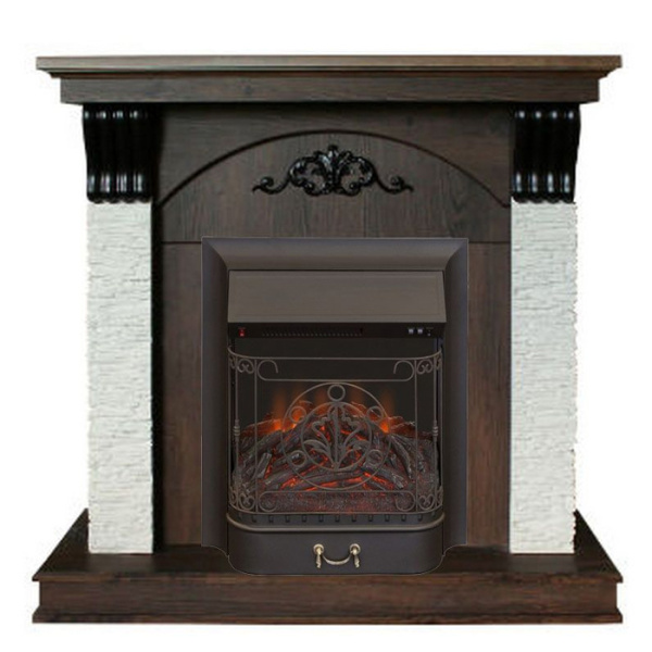 Электрокамин с классическим очагом 2D Real-Flame Corfino STD/EUG/18 NT с очагами Fobos s Lux BL/BR и Majestic s Lux BL/BR