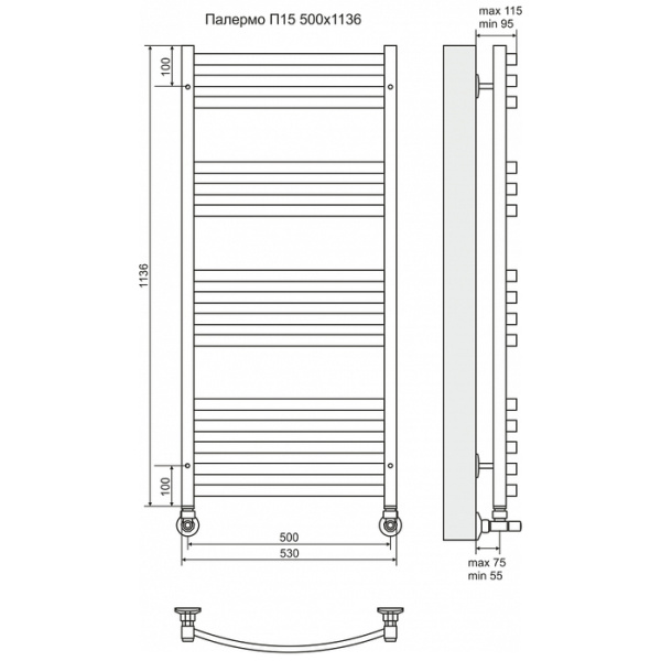 Водяной полотенцесушитель Terminus Палермо П15 500х1200