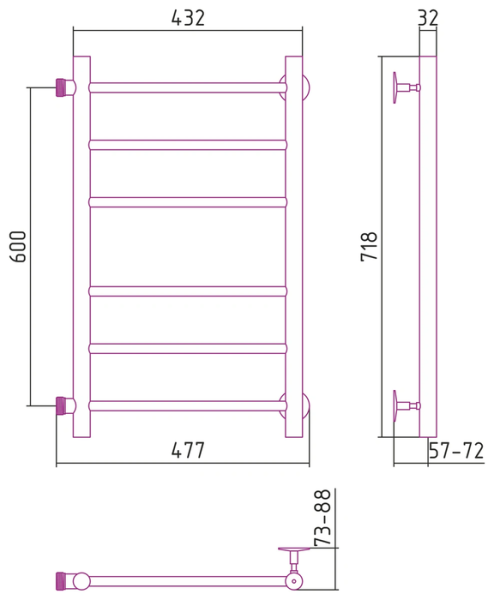 Водяной полотенцесушитель СТИЛЬЕ ПС Версия-Б 600х400 (3+3) П 18