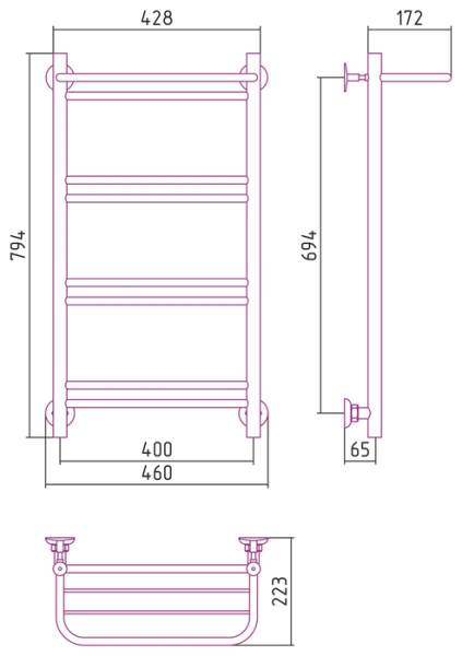 Водяной полотенцесушитель СТИЛЬЕ ПС Версия-Н1 800х400 (Полка+1+2+2+2) П 16