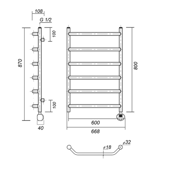 Электрический полотенцесушитель Domoterm Лаура П6 600*800 ER
