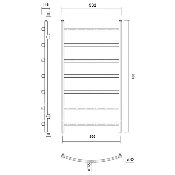 Водяной полотенцесушитель Domoterm Калипсо П7 500x700 золото