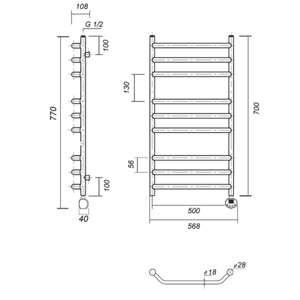 Электрический полотенцесушитель Domoterm Лаура П9 500*700 АБР ER