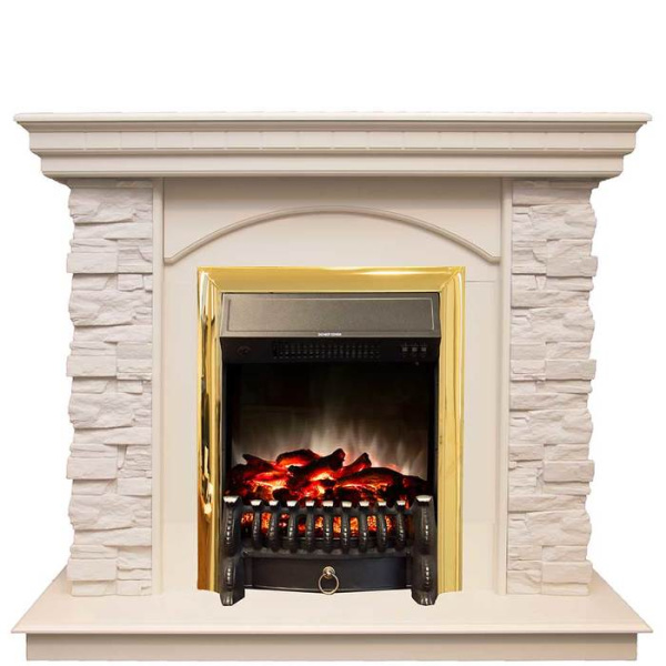 Электрокамин с классическим очагом 2D Real-Flame Elford STD/EUG WT с очагами Fobos/Majestic