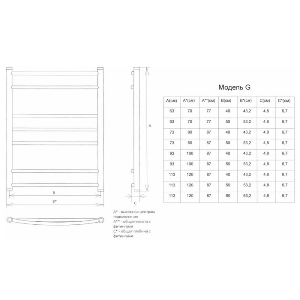 Водяной полотенцесушитель Двин G (1" - 1/2) 70/40
