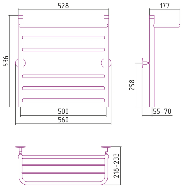Водяной полотенцесушитель СТИЛЬЕ ПС Универсал-57 600х500 (Полка +2+3) П 18